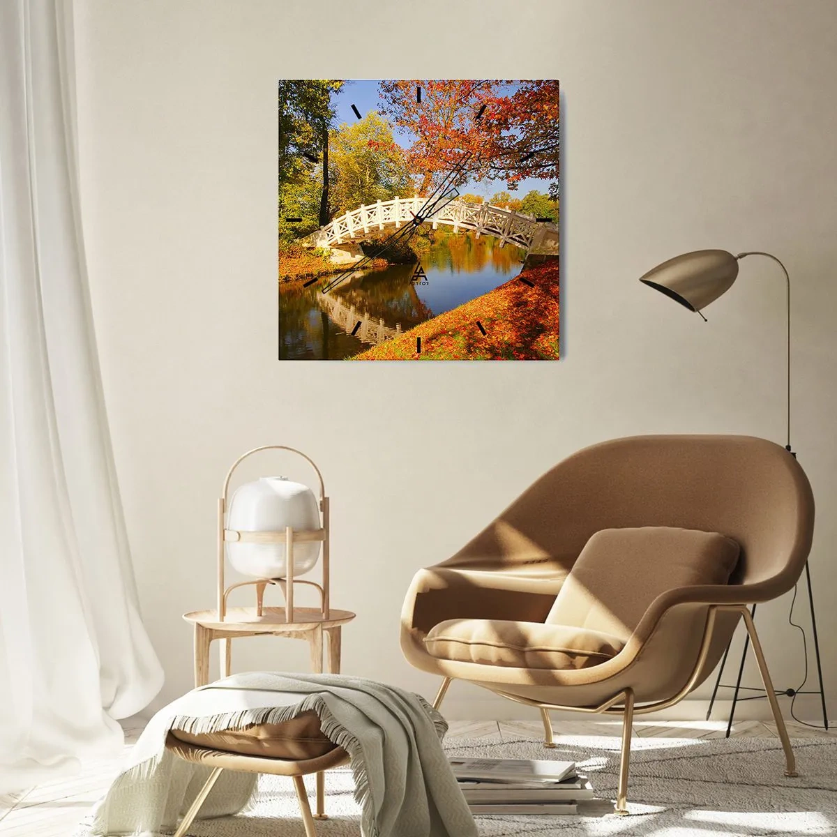 Reloj de pared - Reloj de vidrio - En un puente blanco de suspiros - 40x40 cm