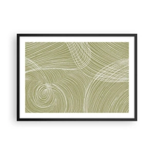 Póster en marco negro - Líneas verdes y blancas en una composición abstracta. - 70x50cm - Abstracción intrincada en blanco - Decoración de pared moderna para salón y dormitorio ARTTOR
