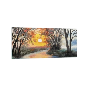 Cuadro sobre vidrio - Impresiones sobre Vidrio - Puesta de sol sobre el río en un paisaje otoñal - 120x50cm - Ambiente otoñal - Decoración de pared moderna para salón y dormitorio ARTTOR