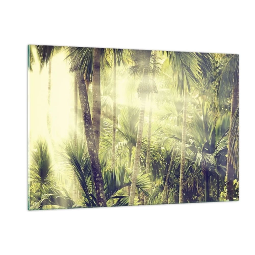 Cuadro sobre vidrio - Impresiones sobre Vidrio - Selva tropical verde bajo el sol - 120x80cm - En el cálido verde - Decoración de pared moderna para salón y dormitorio ARTTOR