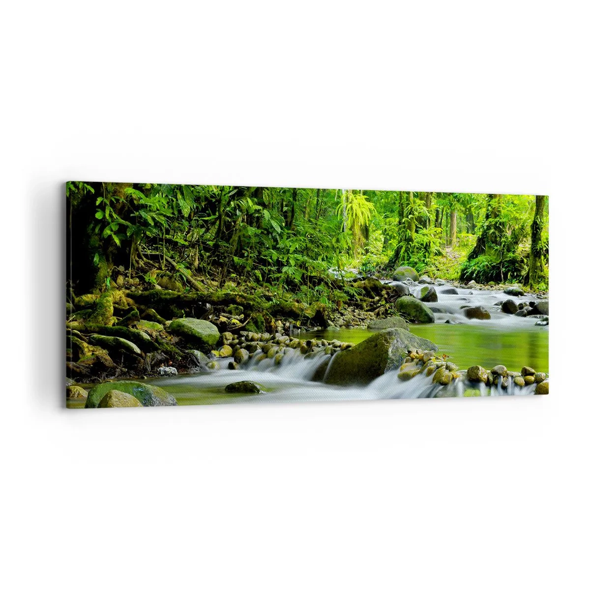 Cuadro sobre lienzo - Impresión de Imagen - Un arroyo en un exuberante bosque tropical. - 120x50cm - Flotar en un mar de verde - Decoración de pared moderna para salón y dormitorio ARTTOR