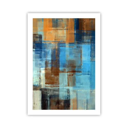 Póster - Patrones geométricos abstractos en tonos azules - 50x70cm - A través del velo azul - Decoración de pared moderna para salón y dormitorio ARTTOR
