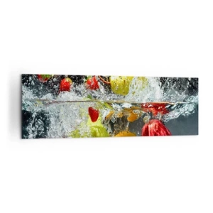 Cuadro sobre lienzo - Impresión de Imagen - Frutas coloridas en el agua durante la inmersión dinámica. - 160x50cm - Refresco afrutado - Decoración de pared moderna para salón y dormitorio ARTTOR