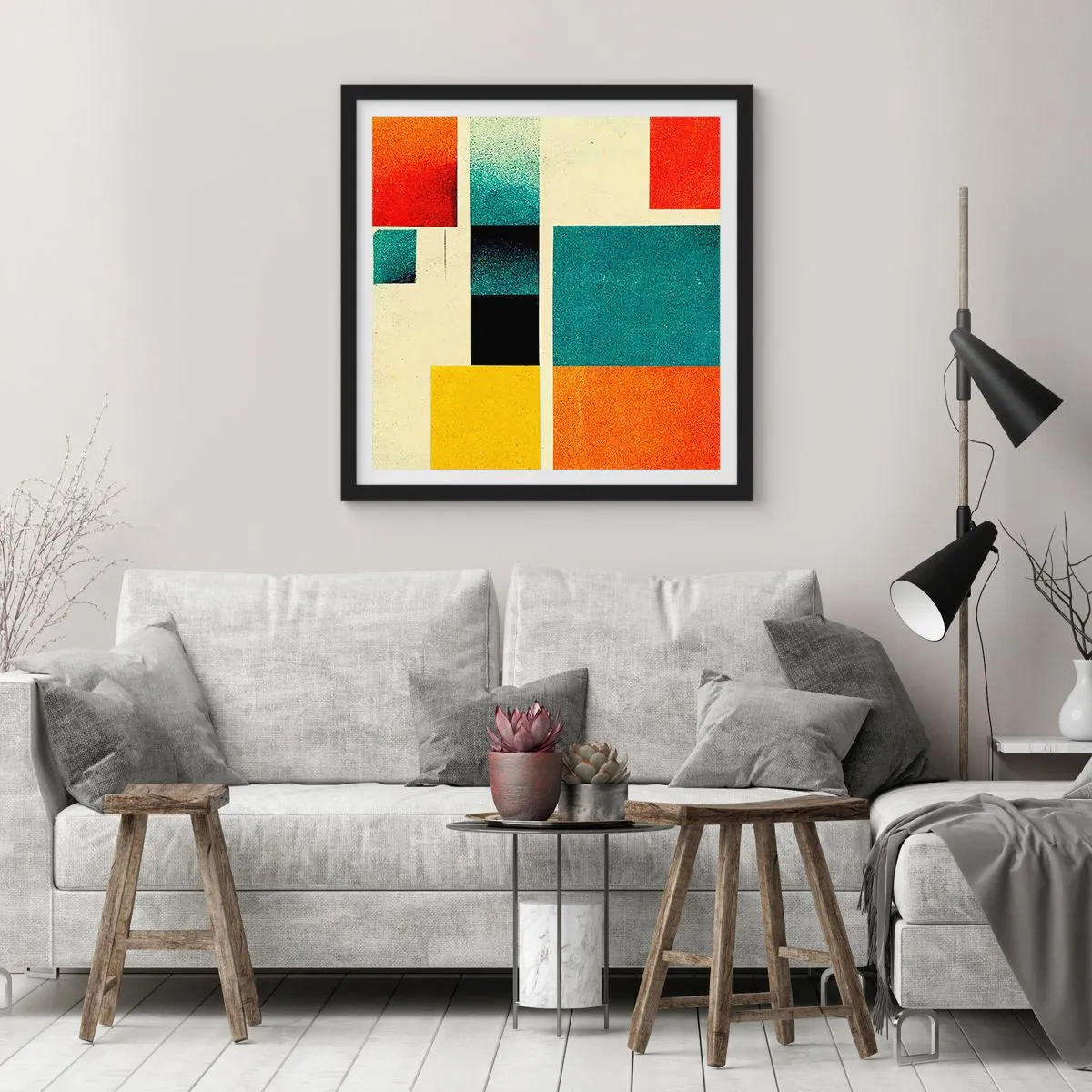 Póster en marco negro - Abstracción geométrica - buena energía - 30x30 cm