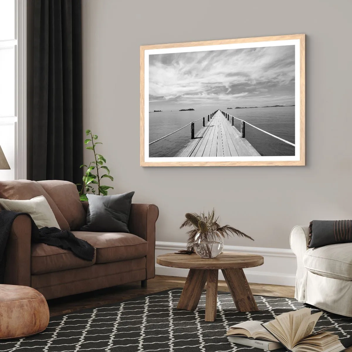 Póster en marco roble claro - Hora de viajar - 100x70 cm