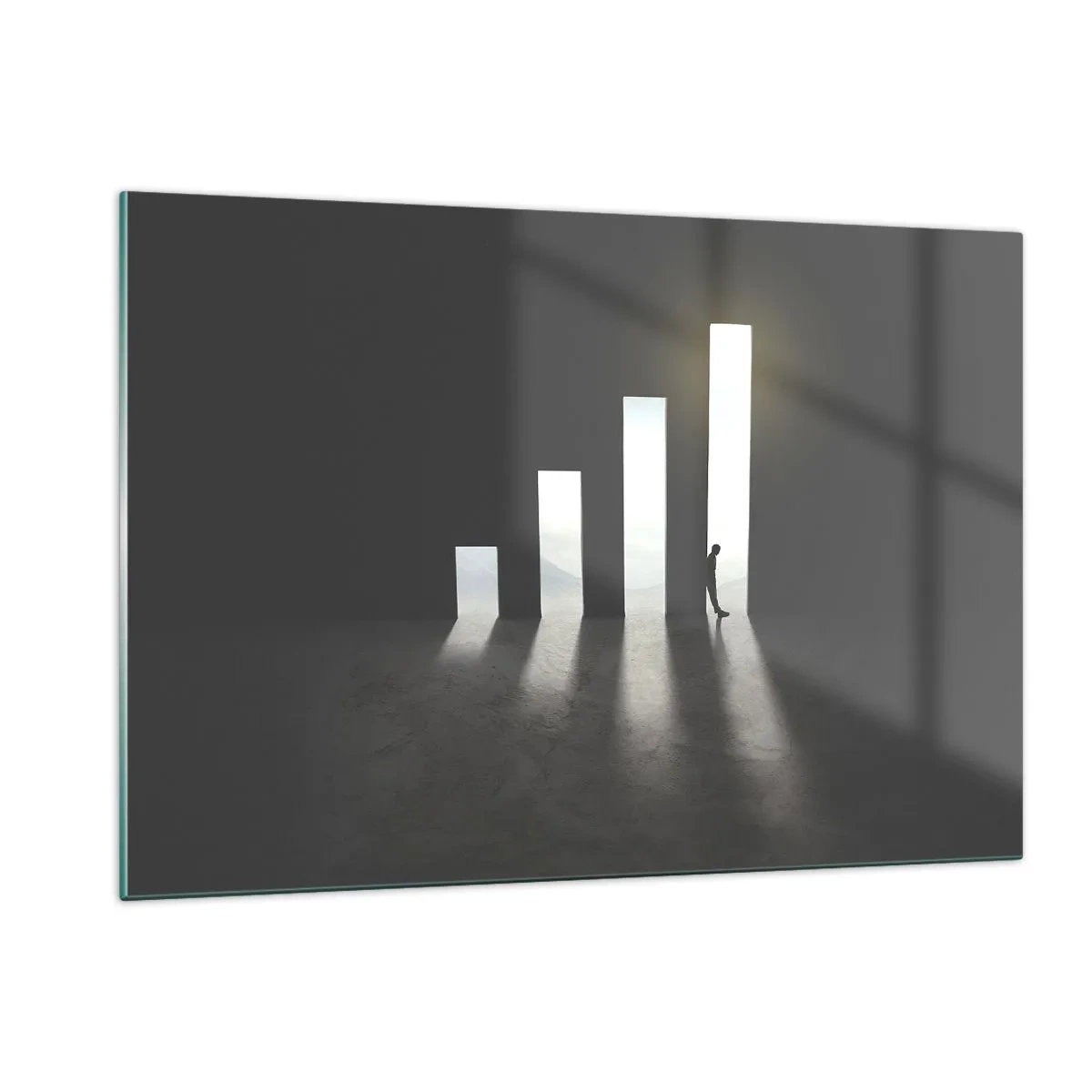 Cuadro sobre vidrio - Impresiones sobre Vidrio - El hombre a la luz del crecimiento simbolizando el desarrollo. - 120x80cm - El camino del éxito - Decoración de pared moderna para salón y dormitorio ARTTOR