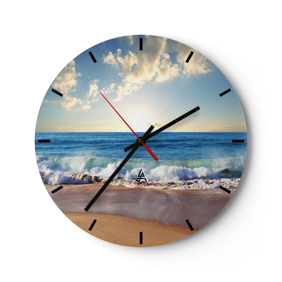Reloj de pared - Reloj de vidrio - Playa por la mañana con olas y cielo soleado. - 30x30cm - Movimiento y quietud al mismo tiempo - Decoración de pared moderna para salón, cocina y dormitorio ARTTOR