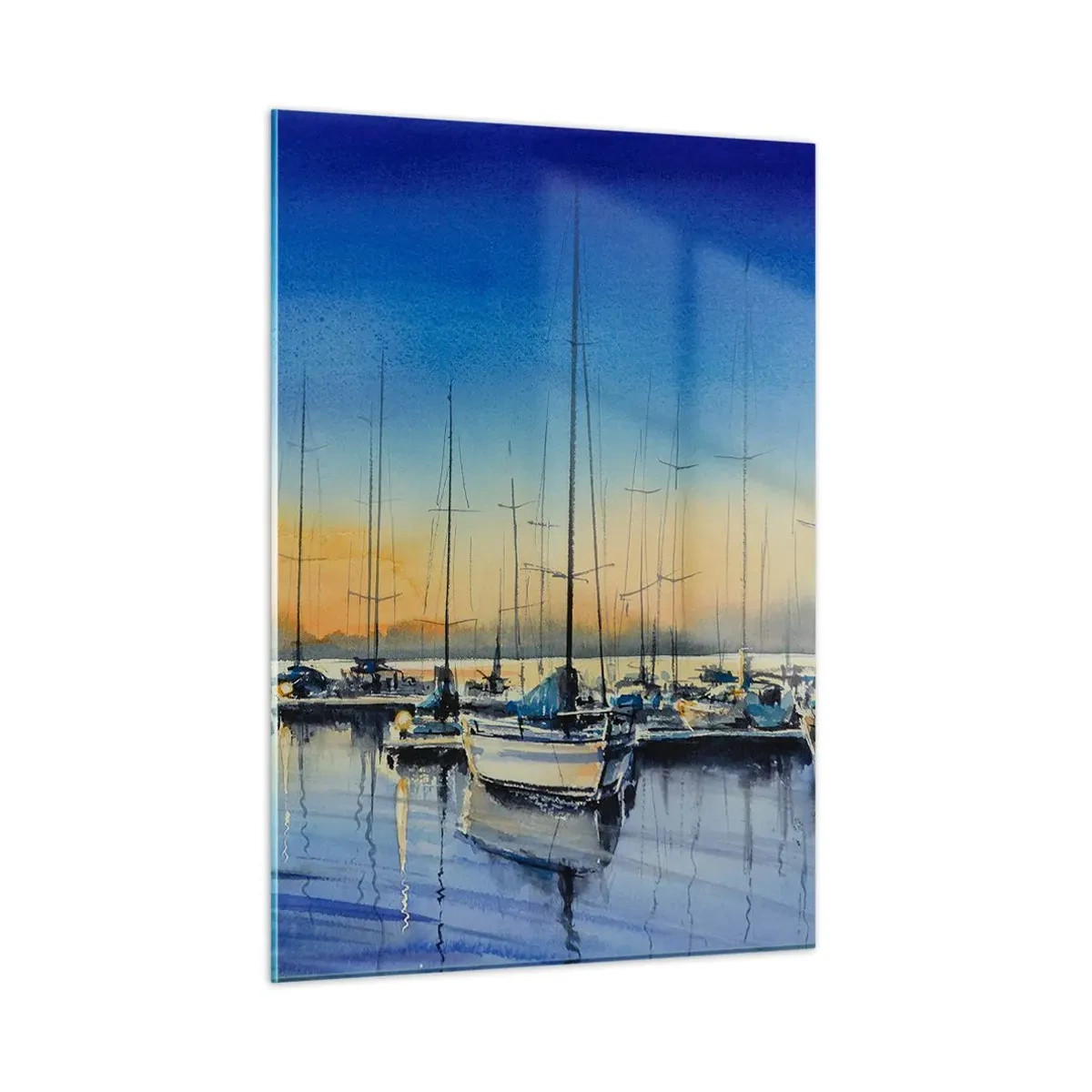 Cuadro sobre vidrio - Impresiones sobre Vidrio - Veleros en el puerto al atardecer - 50x70cm - El final de un buen día - Decoración de pared moderna para salón y dormitorio ARTTOR
