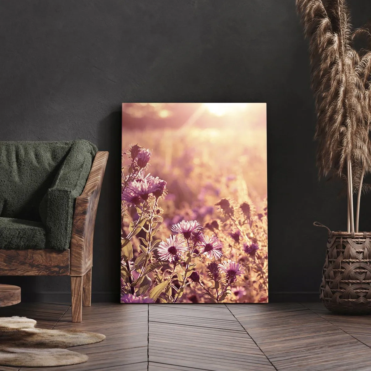 Cuadro sobre lienzo - Impresión de Imagen - Pradera a la luz del sol poniente - 50x70cm - Antes de que se acabe el verano - Decoración de pared moderna para salón y dormitorio ARTTOR
