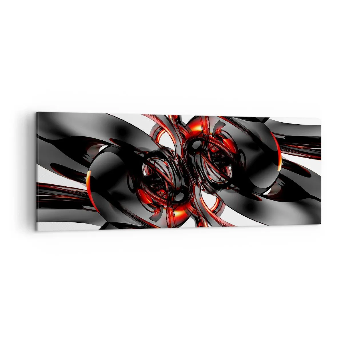 Cuadro sobre lienzo - Impresión de Imagen - Gráficos 3D abstractos con elementos negros y rojos - 140x50cm - Movimiento en grafito y rojo - Decoración de pared moderna para salón y dormitorio ARTTOR