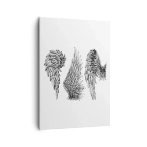Cuadro sobre lienzo - Impresión de Imagen - Tres bocetos en blanco y negro de alas en estilo minimalista. - 50x70cm - Y puedes convertirte en un ángel - Decoración de pared moderna para salón y dormitorio ARTTOR