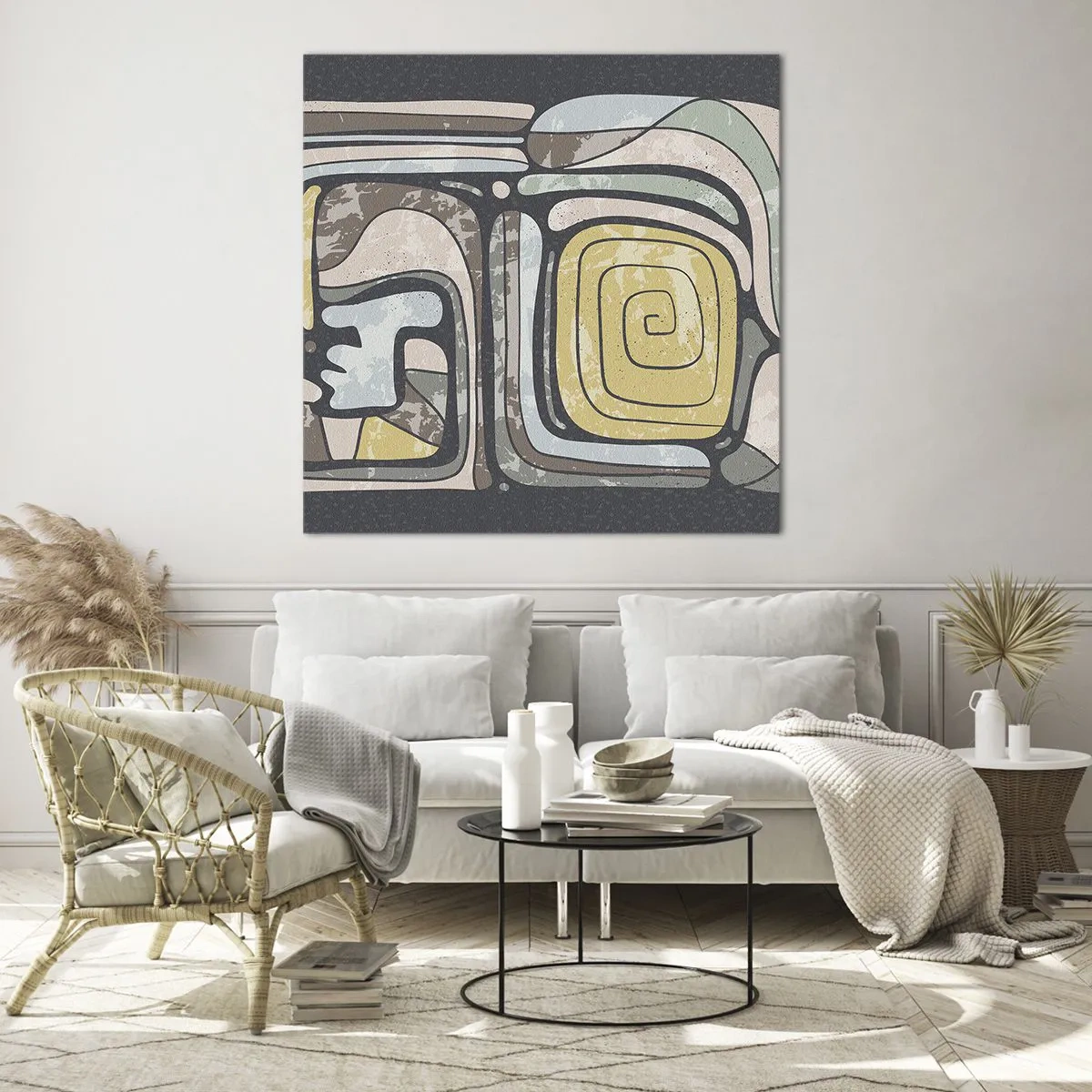 Cuadro sobre vidrio - Impresiones sobre Vidrio - Abstracción con espíritu precolombino - 60x60 cm