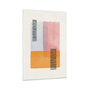 Cuadro sobre vidrio - Impresiones sobre Vidrio - Geometría en colores pastel con líneas sobre fondo claro. - 80x120cm - La rectitud - Decoración de pared moderna para salón y dormitorio ARTTOR