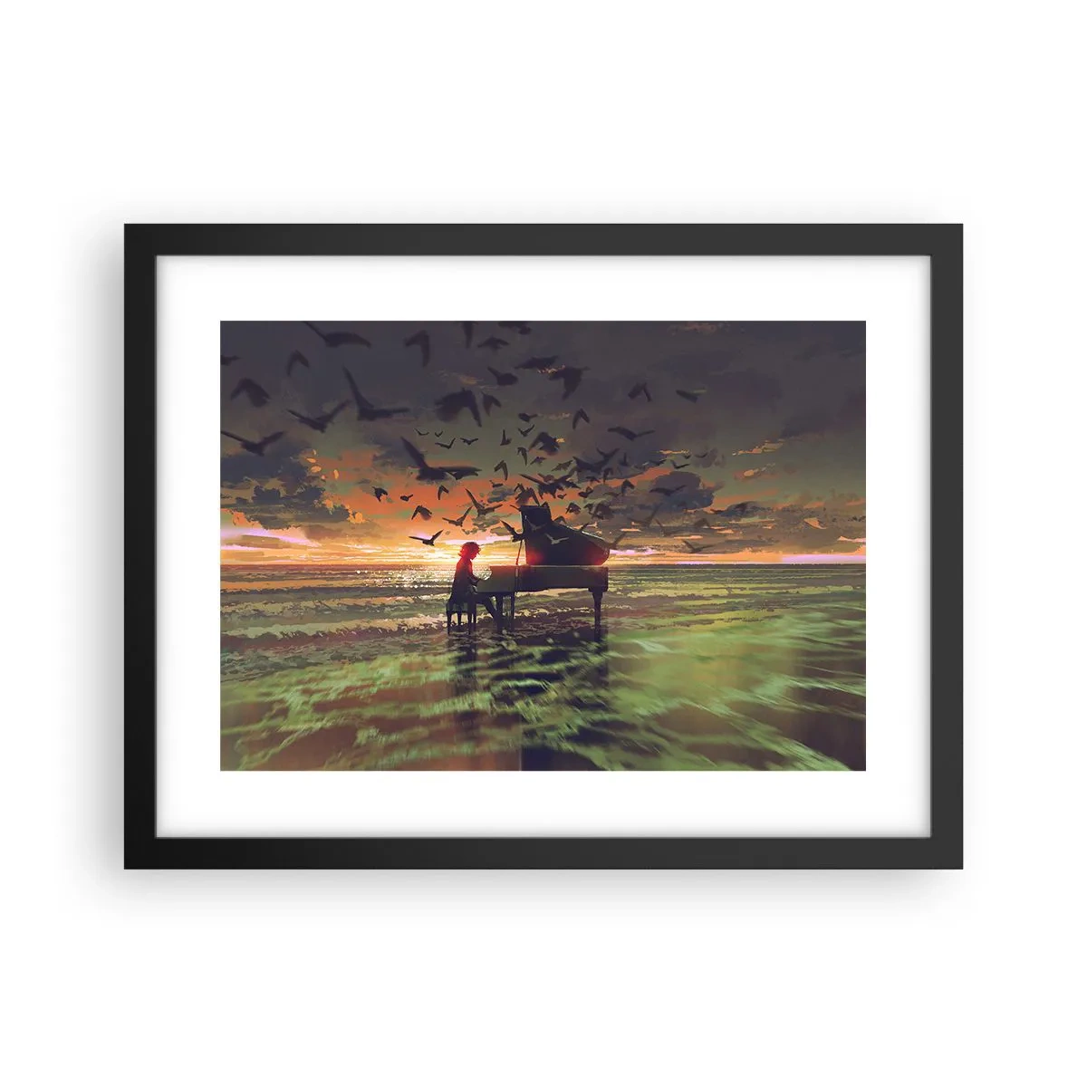 Póster en marco negro - Concierto de piano y olas - 40x30 cm