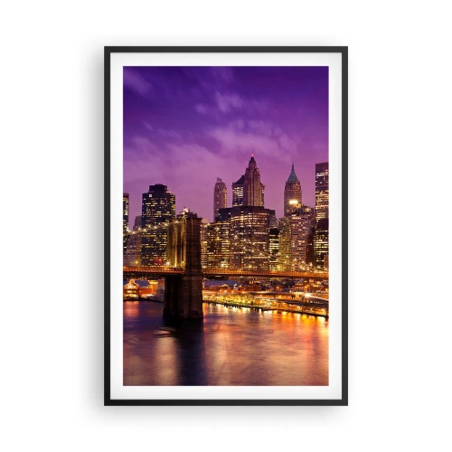Póster en marco negro - Manhattan púrpura y dorado - 61x91 cm