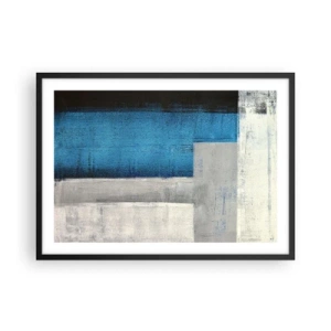 Póster en marco negro - Una composición abstracta con tonos de azul, gris y blanco. - 70x50cm - Composición poética de gris y azul - Decoración de pared moderna para salón y dormitorio ARTTOR
