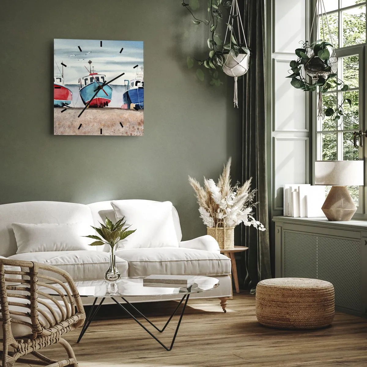 Reloj de pared - Reloj de vidrio - Listos para la pesca - 30x30 cm