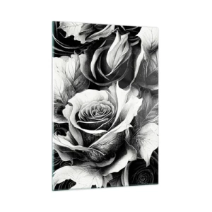 Cuadro sobre vidrio - Impresiones sobre Vidrio - Arreglo floral de rosas blancas y negras con detalles. - 50x70cm - Siempre como una reina - Decoración de pared moderna para salón y dormitorio ARTTOR