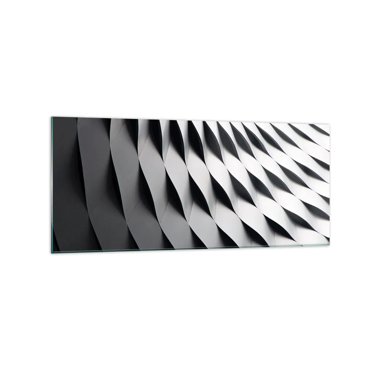 Cuadro sobre vidrio - Impresiones sobre Vidrio - Patrón geométrico abstracto en tonos blanco y negro. - 120x50cm - En la superficie de las ondas - Decoración de pared moderna para salón y dormitorio ARTTOR