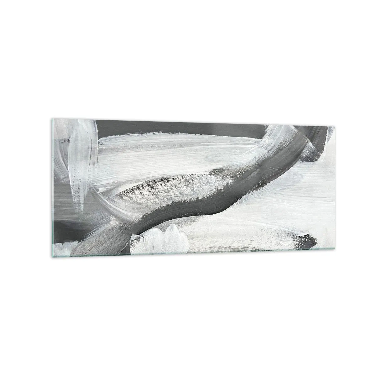 Cuadro sobre vidrio - Impresiones sobre Vidrio - Abstracción gris y blanca con líneas dinámicas. - 120x50cm - Con movimientos decididos - Decoración de pared moderna para salón y dormitorio ARTTOR