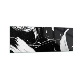 Cuadro sobre vidrio - Impresiones sobre Vidrio - Trazos blancos abstractos sobre un fondo negro - 140x50cm - Rompiendo la oscuridad - Decoración de pared moderna para salón y dormitorio ARTTOR