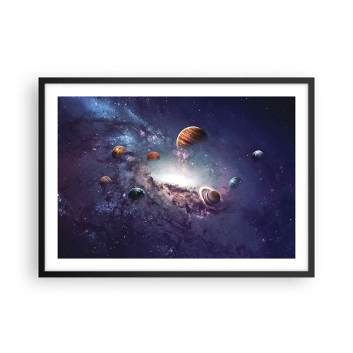 Póster en marco negro - Planetas en una galaxia con una nebulosa al fondo - 70x50cm - La danza alrededor del Sol - Decoración de pared moderna para salón y dormitorio ARTTOR
