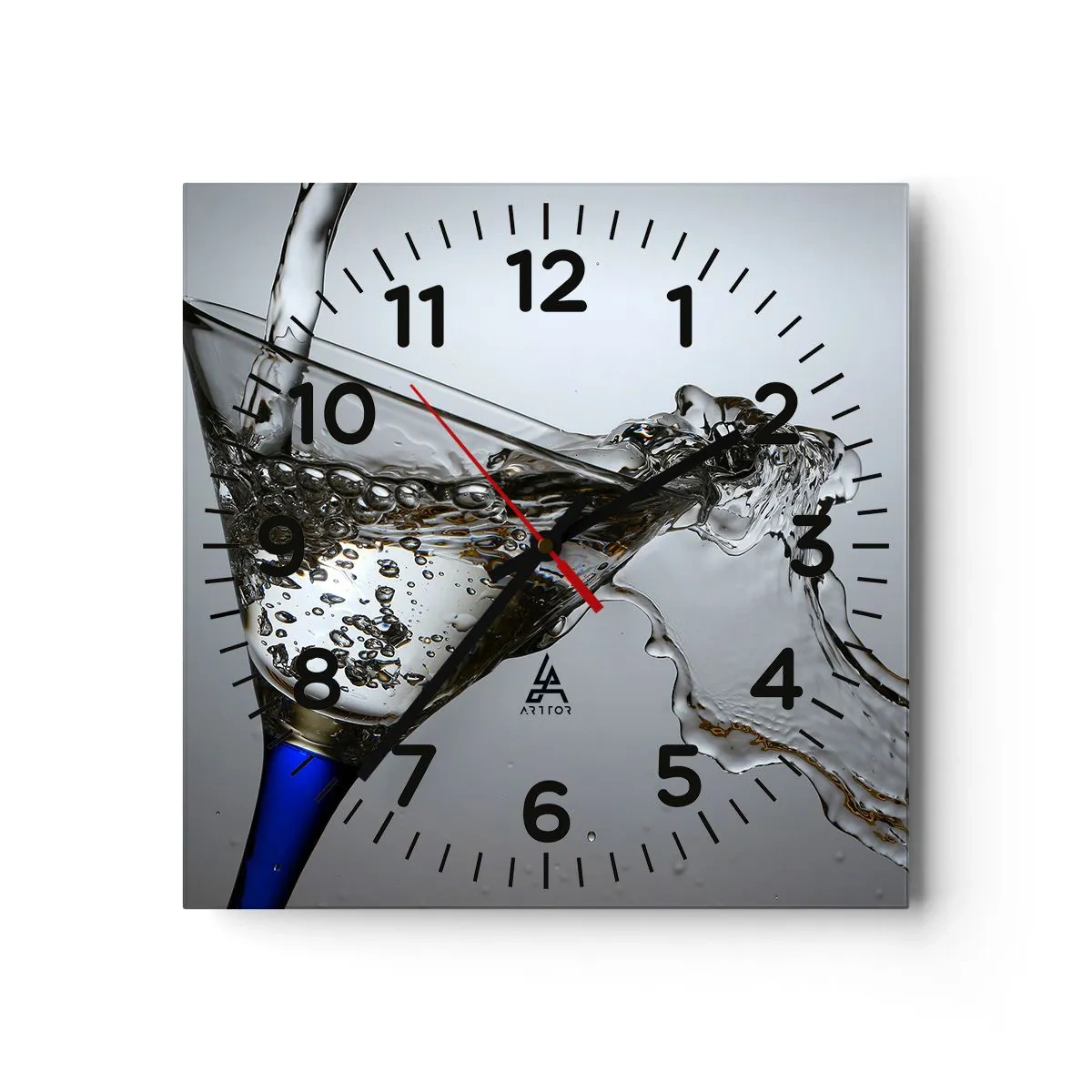 Reloj de pared - Reloj de vidrio - Agua cristalina en vaso de vidrio - 30x30 cm