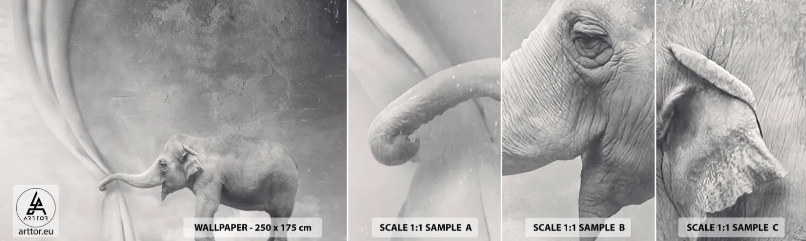 Muestra De Fotomural Standard Eco - Revelar el misterio - Abstracción, Elefante, Gráficos - 100x30 cm