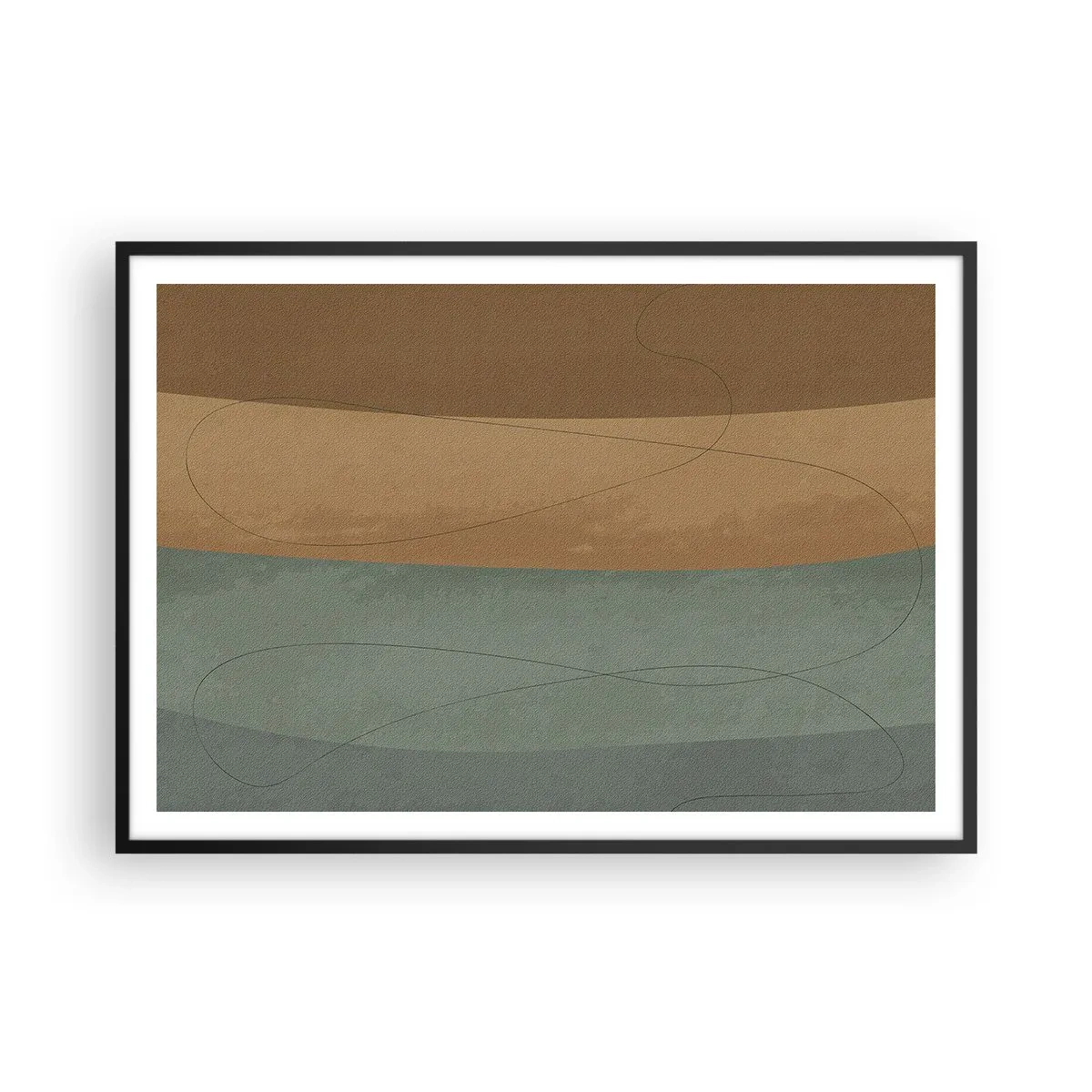Póster en marco negro - Composición abstracta en tonos tierra naturales. - 100x70cm - Composición horizontal - Decoración de pared moderna para salón y dormitorio ARTTOR