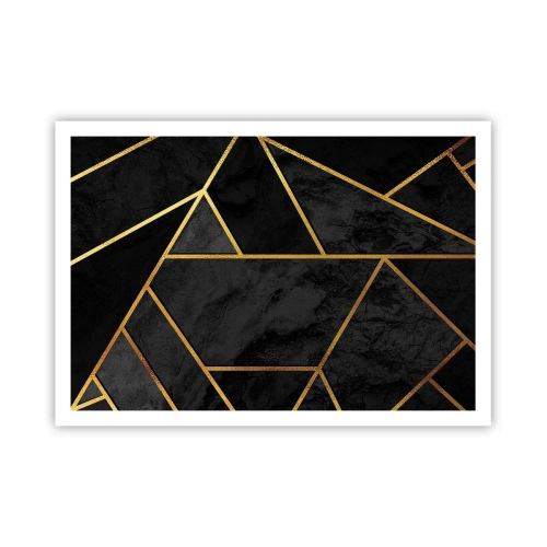 Póster - Patrón geométrico dorado sobre fondo negro - 100x70cm - Oscuridad y brillo - Decoración de pared moderna para salón y dormitorio ARTTOR