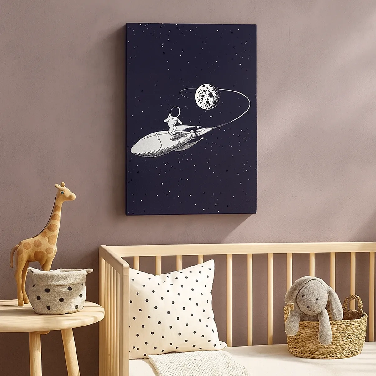 Cuadro sobre lienzo - Impresión de Imagen - Astronauta en un cohete en el espacio - 50x70cm - Surfista espacial - Decoración de pared moderna para salón y dormitorio ARTTOR
