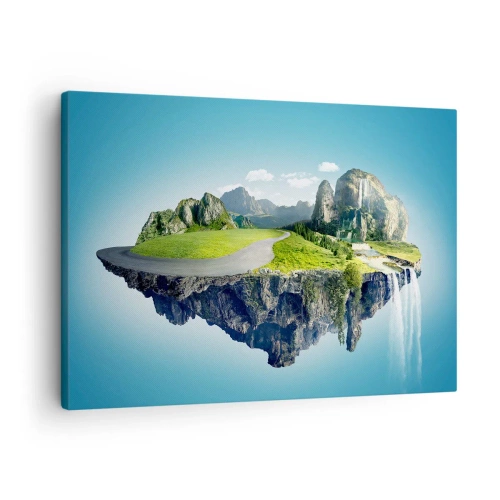 Cuadro sobre lienzo - Impresión de Imagen - Una isla flotante con montañas y cascadas. - 70x50cm - Isla fantástica - Decoración de pared moderna para salón y dormitorio ARTTOR