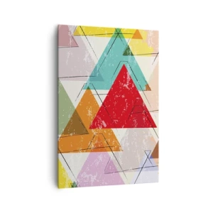 Cuadro sobre lienzo - Impresión de Imagen - Abstracción colorida con triángulos geométricos. - 70x100cm - De tres en tres - Decoración de pared moderna para salón y dormitorio ARTTOR