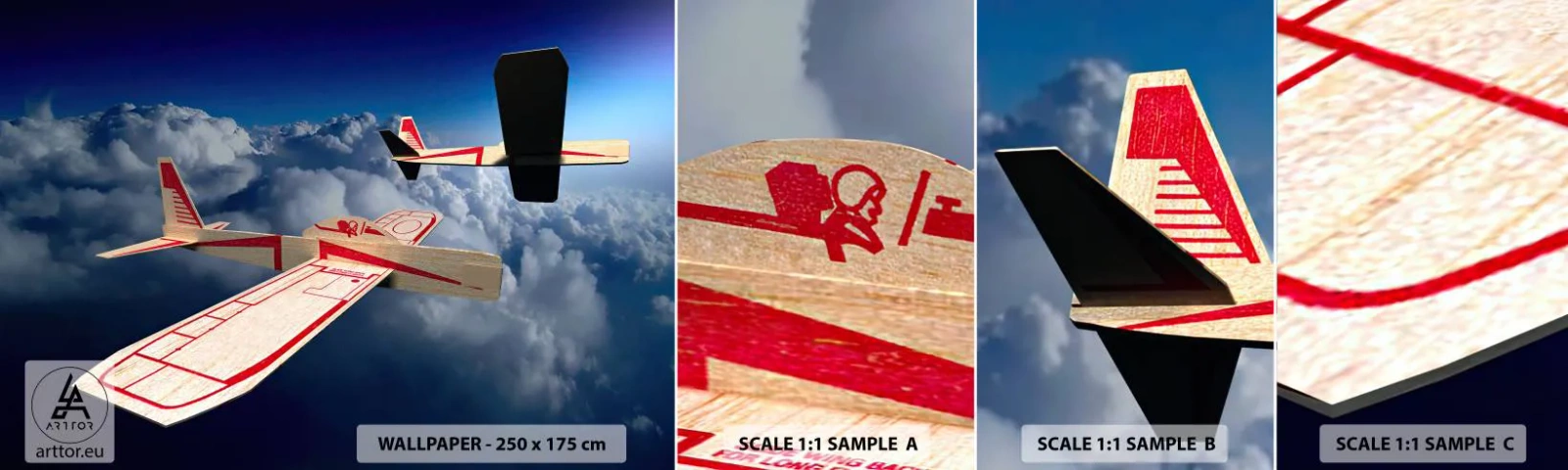 Muestra De Fotomural Standard Eco - Más alto, más lejos - Avión, Planeador, Nubes - 100x30 cm