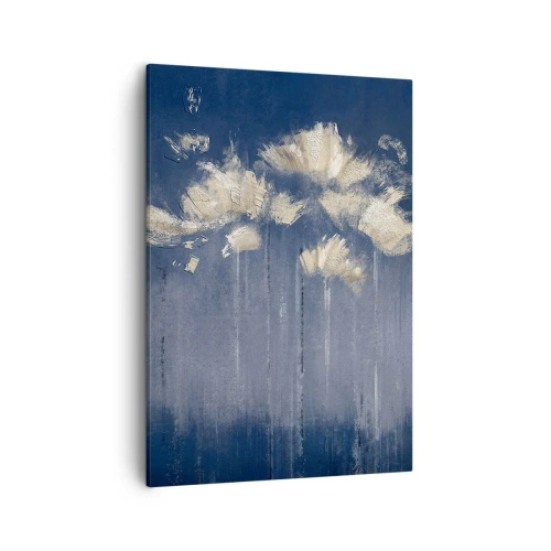 Cuadro sobre lienzo - Impresión de Imagen - Delicadas flores sobre fondo azul. - 50x70cm - Como pétalos al viento - Decoración de pared moderna para salón y dormitorio ARTTOR