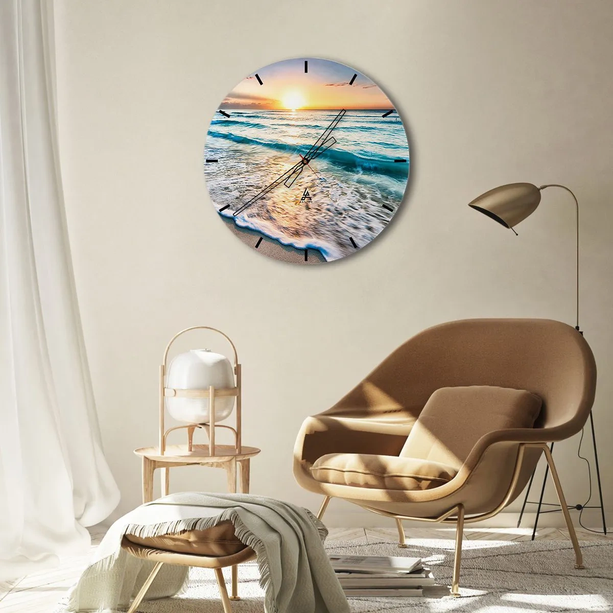 Reloj de pared - Reloj de vidrio - Puesta de sol sobre el mar con olas en la orilla - 30x30cm - Un espectáculo digno de ver - Decoración de pared moderna para salón, cocina y dormitorio ARTTOR