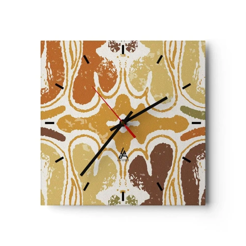 Reloj de pared - Reloj de vidrio - Patrones abstractos cálidos en amarillos y marrones. - 30x30cm - Abstracción sentimental - Decoración de pared moderna para salón y dormitorio ARTTOR