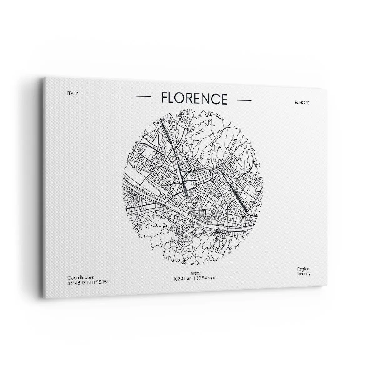 Cuadro sobre lienzo - Impresión de Imagen - Un mapa de Florencia en un estilo minimalista en blanco y negro. - 120x80cm - Anatomía de Florencia - Decoración de pared moderna para salón y dormitorio ARTTOR