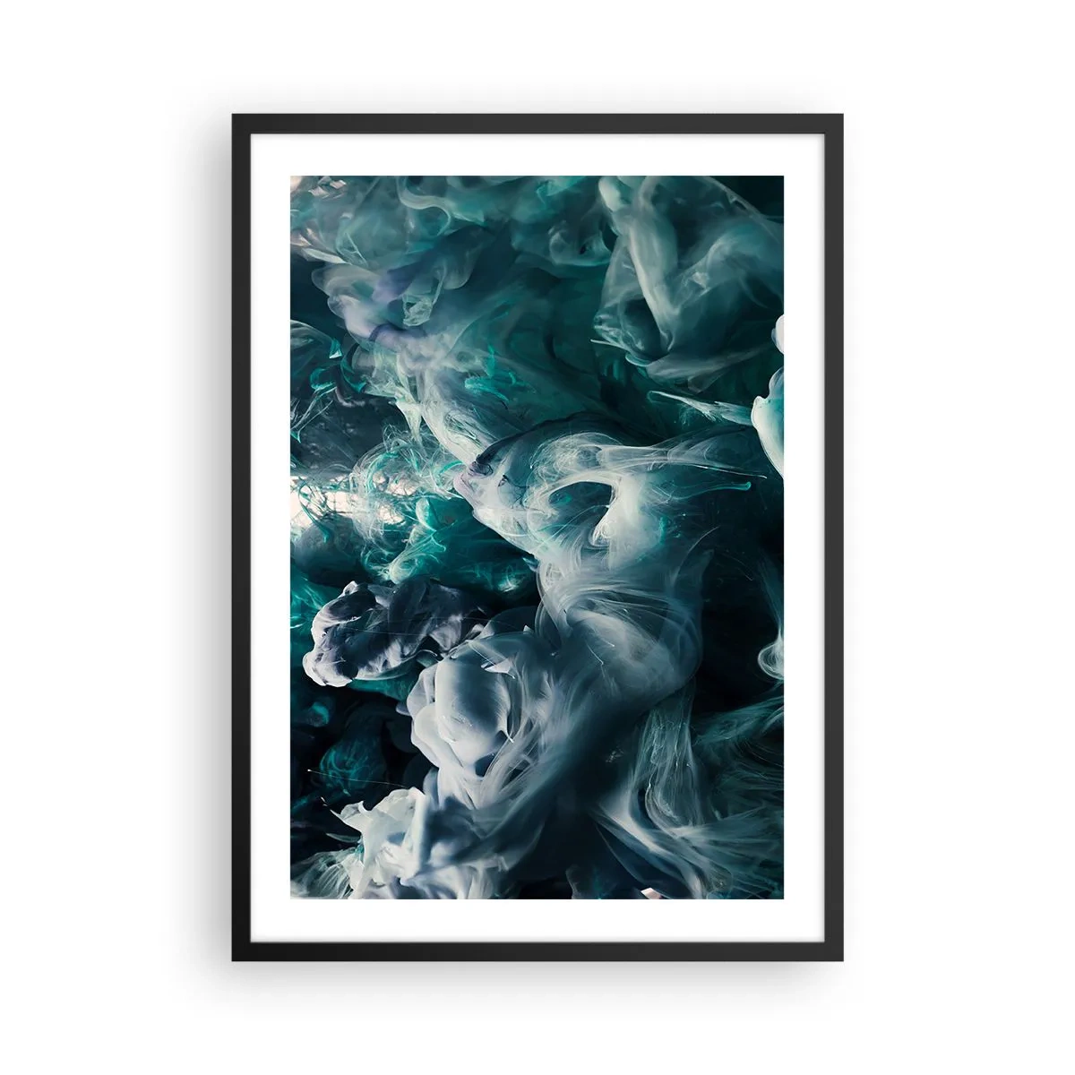 Póster en marco negro - Una composición abstracta de colores arremolinados en tonos verde y azul. - 50x70cm - Un movimiento de color - Decoración de pared moderna para salón y dormitorio ARTTOR