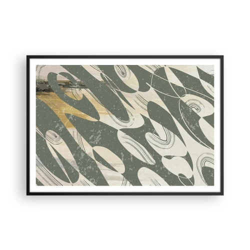 Póster en marco negro - Formas dinámicas en tonos verdes y dorados. - 100x70cm - Abstracción rítmica - Decoración de pared moderna para salón y dormitorio ARTTOR