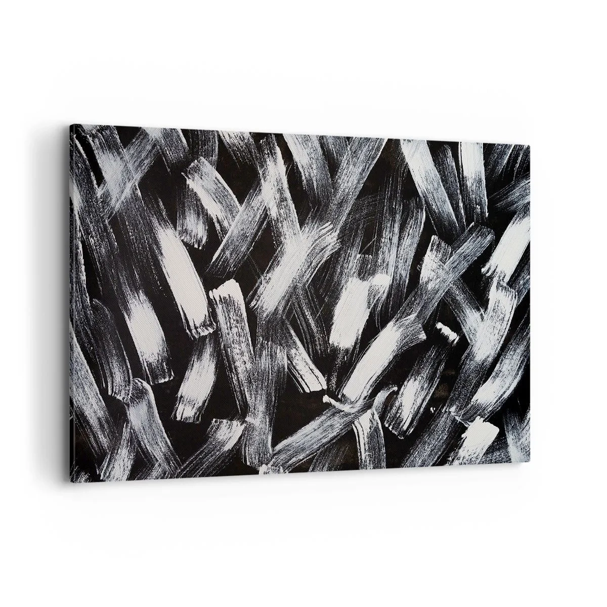 Cuadro sobre lienzo - Impresión de Imagen - Abstracción dinámica con pinceladas blancas sobre fondo negro. - 120x80cm - Abstracción en el espíritu industrial - Decoración de pared moderna para salón y dormitorio ARTTOR