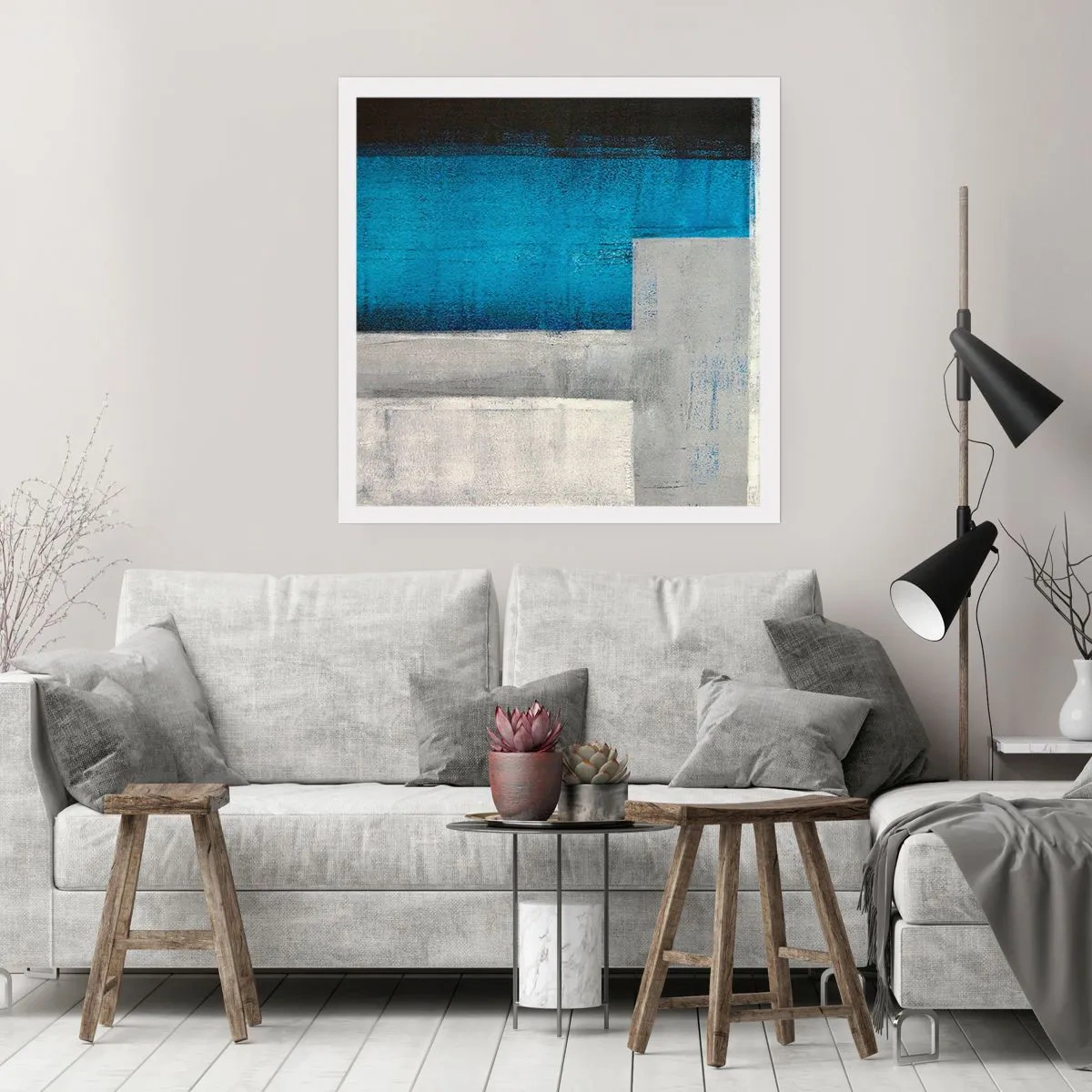 Póster - Composición poética de gris y azul - 40x40 cm