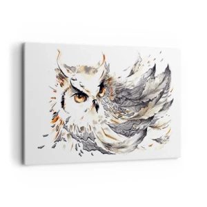 Cuadro sobre lienzo - Impresión de Imagen - Un búho con plumas místicas en forma artística de acuarela. - 120x80cm - Venía de un mundo de magia - Decoración de pared moderna para salón y dormitorio ARTTOR