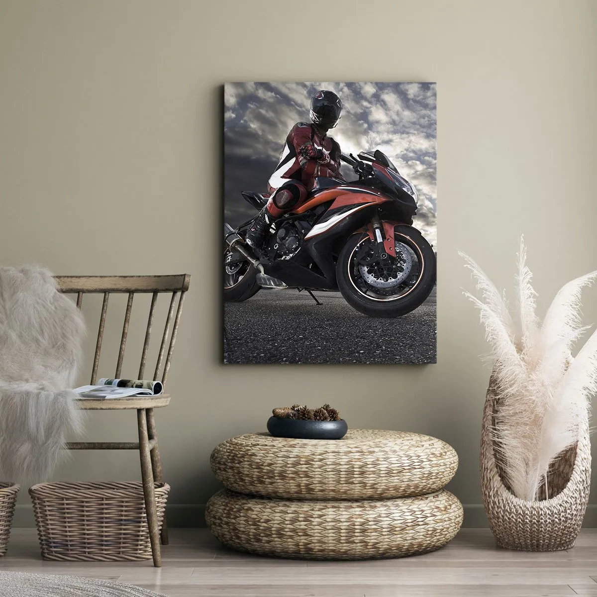Cuadro sobre lienzo - Impresión de Imagen - Motorista oscuro - 65x120 cm