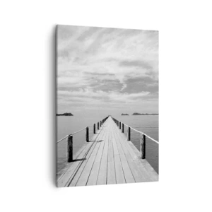 Cuadro sobre lienzo - Impresión de Imagen - Un muelle de madera que se pierde en la distancia sobre un mar en calma. - 50x70cm - Hora de viajar - Decoración de pared moderna para salón y dormitorio ARTTOR