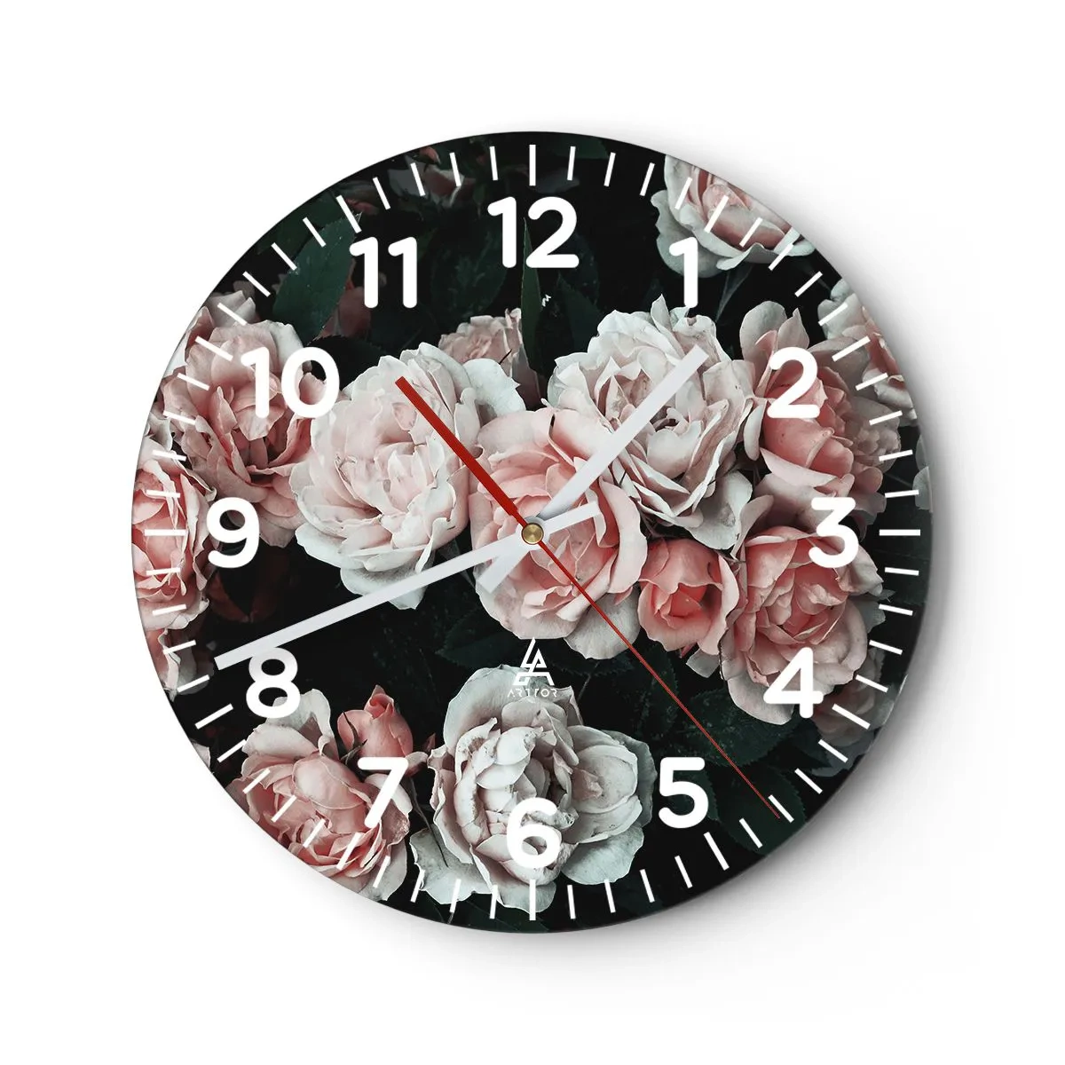 Reloj de pared - Reloj de vidrio - Conjunto de rosas - 30x30 cm