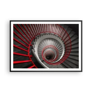 Póster en marco negro - Escalera de caracol con pasamanos rojos en perspectiva dinámica. - 100x70cm - Juegos arquitectónicos - Decoración de pared moderna para salón y dormitorio ARTTOR