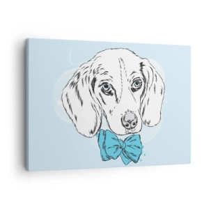 Cuadro sobre lienzo - Impresión de Imagen - Adorable gráfico de un perro con una pajarita sobre un fondo pastel. - 70x50cm - Elegancia canina - Decoración de pared moderna para salón y dormitorio ARTTOR