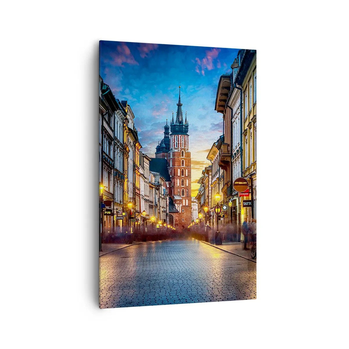 Cuadro sobre lienzo - Impresión de Imagen - Calle al atardecer con vistas a la Catedral de Cracovia - 80x120cm - El encanto de Cracovia - Decoración de pared moderna para salón y dormitorio ARTTOR