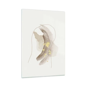 Cuadro sobre vidrio - Impresiones sobre Vidrio - Abstracción beige y dorada con líneas y formas delicadas. - 50x70cm - Encontrado en el espacio - Decoración de pared moderna para salón y dormitorio ARTTOR